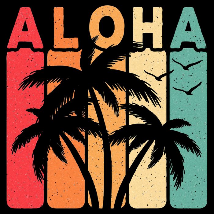Retro Aloha Hawaii Tropical Summer Palm Tree Hawaiian Flatbill Hat