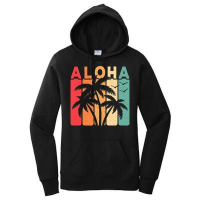 Retro Aloha Hawaii Tropical Summer Palm Tree Hawaiian Women's Pullover Hoodie