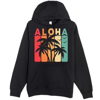 Retro Aloha Hawaii Tropical Summer Palm Tree Hawaiian Premium Pullover Hoodie