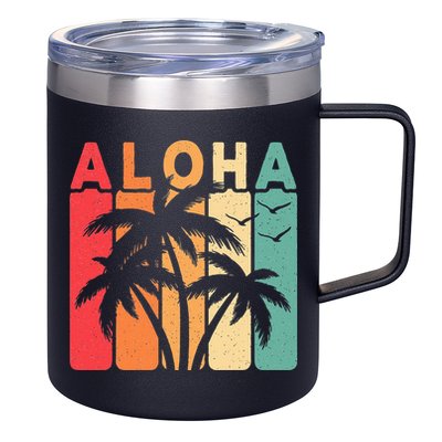 Retro Aloha Hawaii Tropical Summer Palm Tree Hawaiian 12oz Stainless Steel Coffee Mug