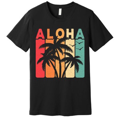 Retro Aloha Hawaii Tropical Summer Palm Tree Hawaiian Premium T-Shirt