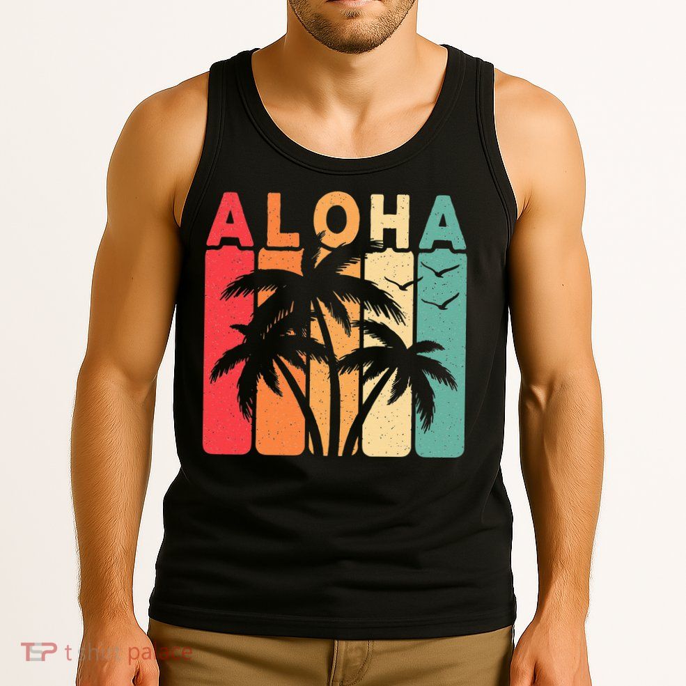 Retro Aloha Hawaii Tropical Summer Palm Tree Hawaiian Tank Top