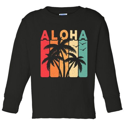 Retro Aloha Hawaii Tropical Summer Palm Tree Hawaiian Toddler Long Sleeve Shirt