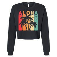Retro Aloha Hawaii Tropical Summer Palm Tree Hawaiian Cropped Pullover Crew