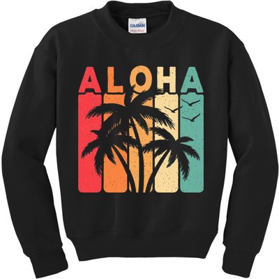 Retro Aloha Hawaii Tropical Summer Palm Tree Hawaiian Kids Sweatshirt