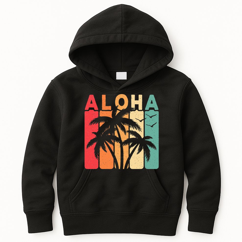 Retro Aloha Hawaii Tropical Summer Palm Tree Hawaiian Kids Hoodie
