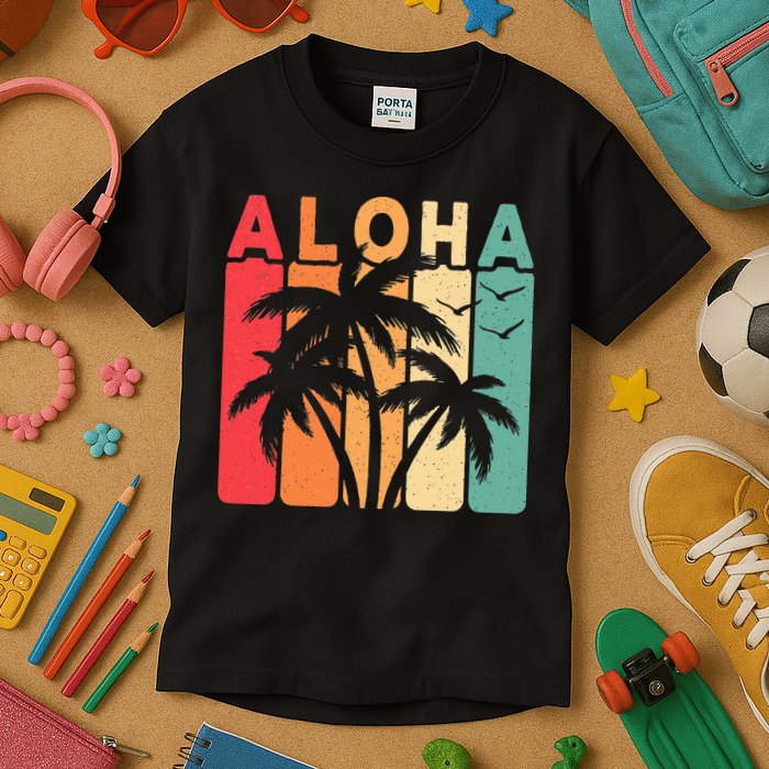 Retro Aloha Hawaii Tropical Summer Palm Tree Hawaiian Kids T-Shirt