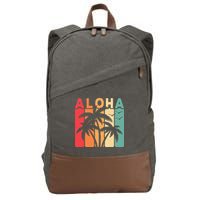 Retro Aloha Hawaii Tropical Summer Palm Tree Hawaiian Cotton Canvas Backpack