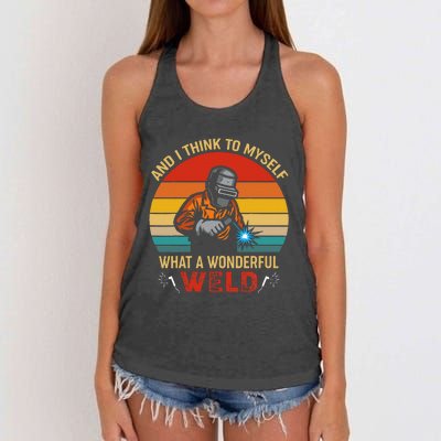 Retro And I Think To Myself What A Wonderful Weld Welding Women's Knotted Racerback Tank