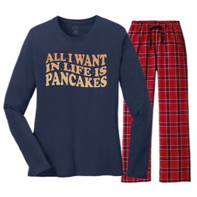 Retro All I Want In Life Is Pancakes Women's Long Sleeve Flannel Pajama Set 