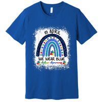 Rainbow Autism In April We Wear Blue Autism Awareness Month Premium T-Shirt