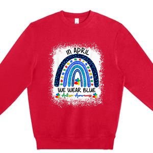 Rainbow Autism In April We Wear Blue Autism Awareness Month Premium Crewneck Sweatshirt