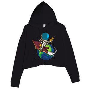 Retro Astronaut Illustration Crop Fleece Hoodie