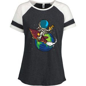 Retro Astronaut Illustration Enza Ladies Jersey Colorblock Tee