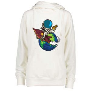 Retro Astronaut Illustration Womens Funnel Neck Pullover Hood