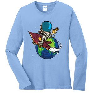 Retro Astronaut Illustration Ladies Long Sleeve Shirt