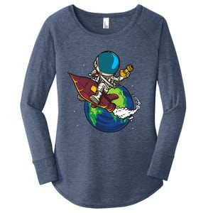 Retro Astronaut Illustration Women's Perfect Tri Tunic Long Sleeve Shirt