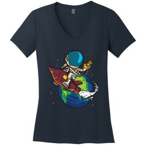 Retro Astronaut Illustration Women's V-Neck T-Shirt