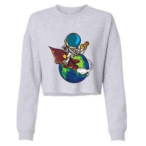 Retro Astronaut Illustration Cropped Pullover Crew