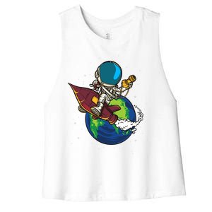 Retro Astronaut Illustration Women's Racerback Cropped Tank