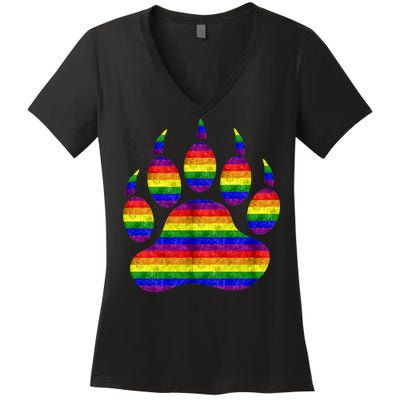 Rainbow Bear Paw Women's V-Neck T-Shirt