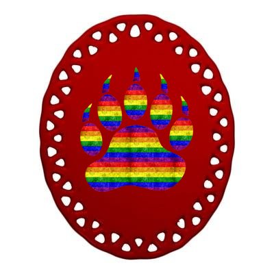 Rainbow Bear Paw Ceramic Oval Ornament