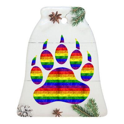 Rainbow Bear Paw Ceramic Bell Ornament