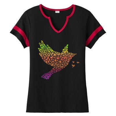 Rainbow Bird Abstract Flock Ladies Halftime Notch Neck Tee