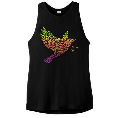 Rainbow Bird Abstract Flock Ladies PosiCharge Tri-Blend Wicking Tank