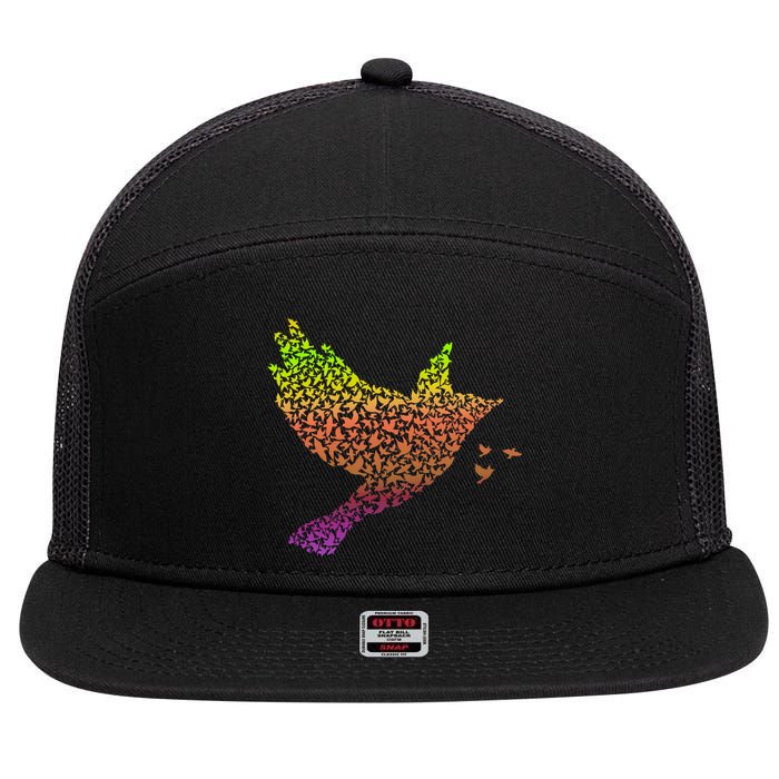 Rainbow Bird Abstract Flock 7 Panel Mesh Trucker Snapback Hat