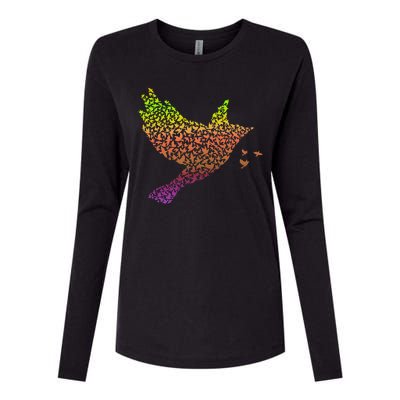 Rainbow Bird Abstract Flock Womens Cotton Relaxed Long Sleeve T-Shirt