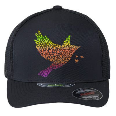 Rainbow Bird Abstract Flock Flexfit Unipanel Trucker Cap