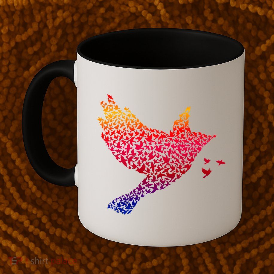 Rainbow Bird Abstract Flock Mug