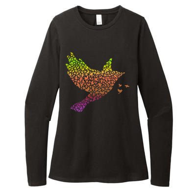 Rainbow Bird Abstract Flock Womens CVC Long Sleeve Shirt