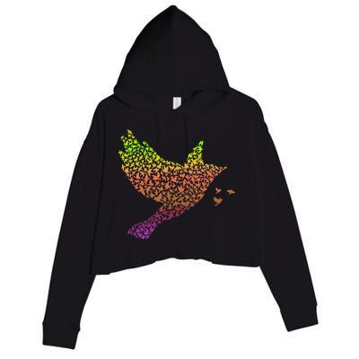 Rainbow Bird Abstract Flock Crop Fleece Hoodie