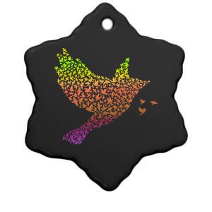 Rainbow Bird Abstract Flock Ceramic Star Ornament