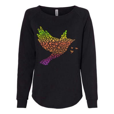 Rainbow Bird Abstract Flock Womens California Wash Sweatshirt