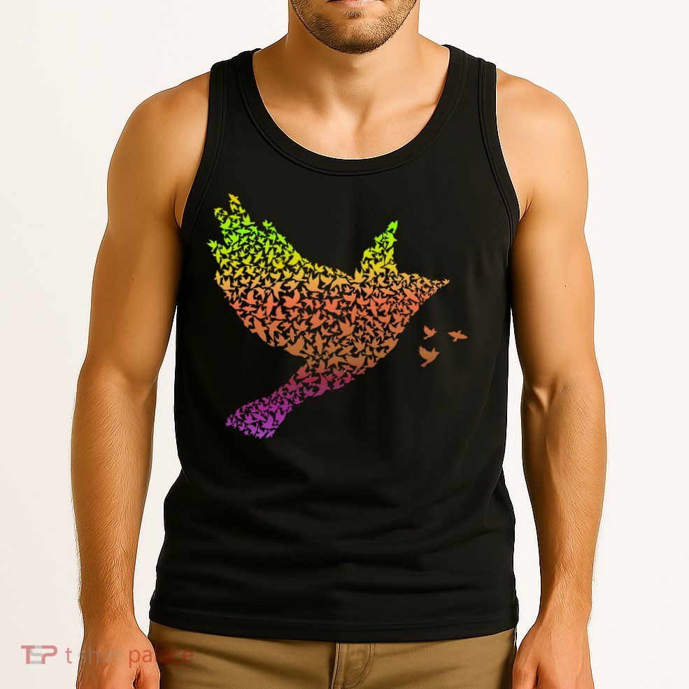 Rainbow Bird Abstract Flock Tank Top