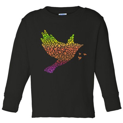 Rainbow Bird Abstract Flock Toddler Long Sleeve Shirt
