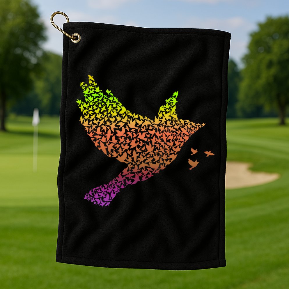 Rainbow Bird Abstract Flock Golf Towel