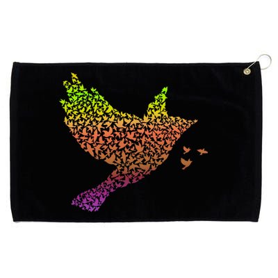 Rainbow Bird Abstract Flock Grommeted Golf Towel