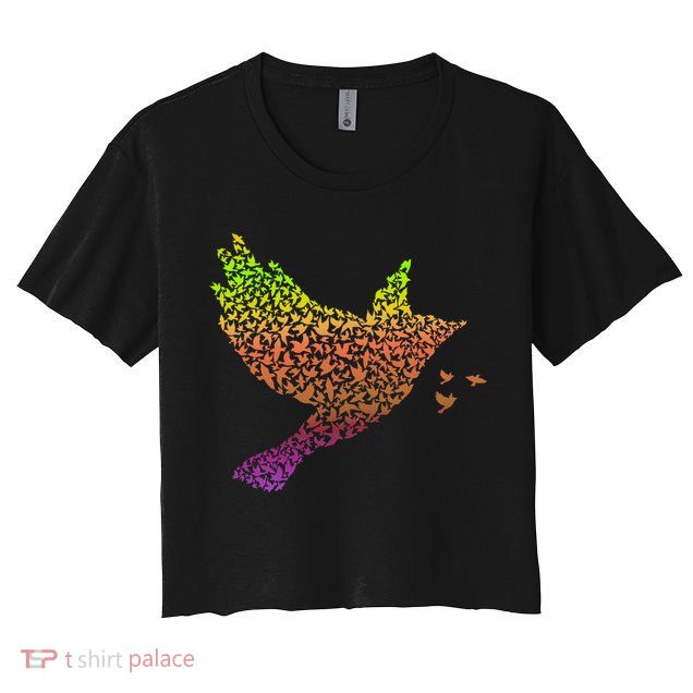 Rainbow Bird Abstract Flock Crop Top