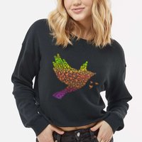 Rainbow Bird Abstract Flock Cropped Pullover Crew
