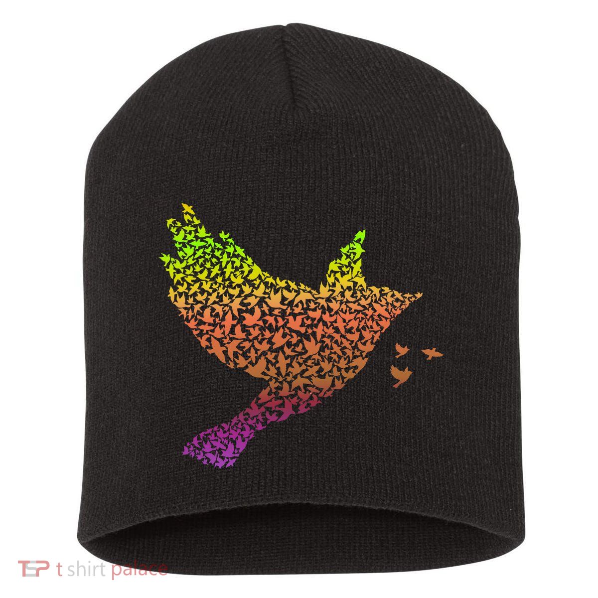 Rainbow Bird Abstract Flock Short Acrylic Beanie