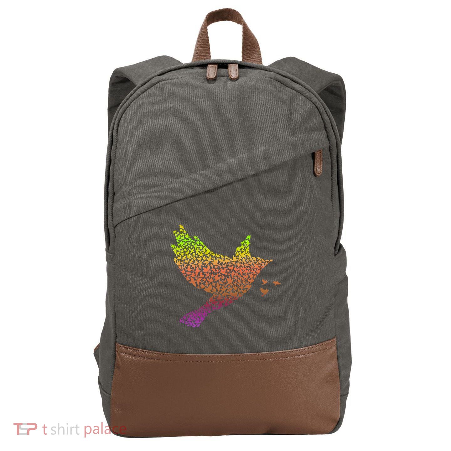 Rainbow Bird Abstract Flock Cotton Canvas Backpack