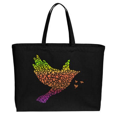 Rainbow Bird Abstract Flock Cotton Canvas Jumbo Tote