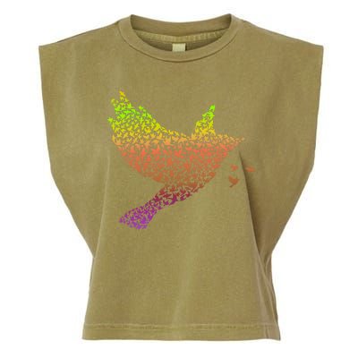 Rainbow Bird Abstract Flock Garment-Dyed Women's Muscle Tee