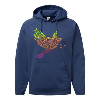 Rainbow Bird Abstract Flock Performance Fleece Hoodie