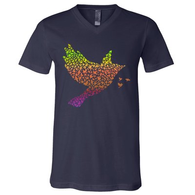 Rainbow Bird Abstract Flock V-Neck T-Shirt