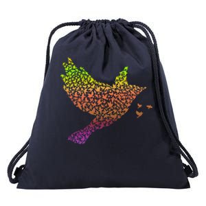 Rainbow Bird Abstract Flock Drawstring Bag